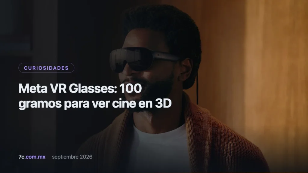 Un modelo con las Meta VR Glasses puestas: gafas de realidad virtual de 100 gramos